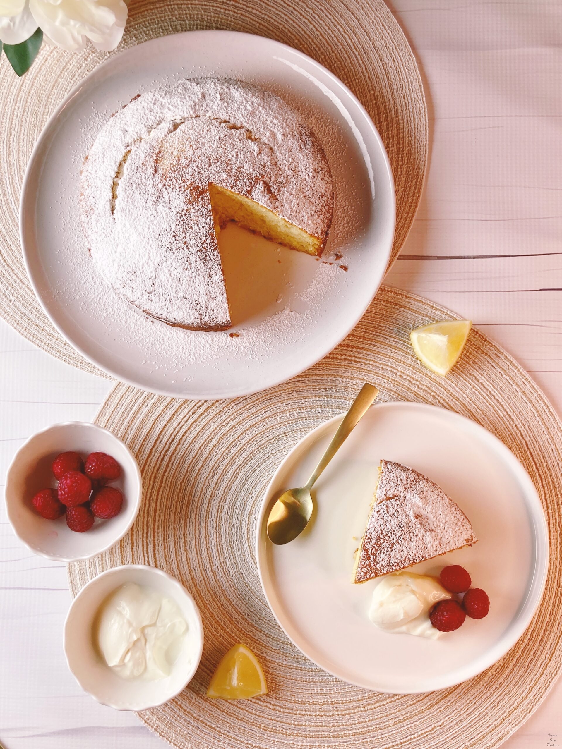 lemon ricotta cake a piece of cake berries ice sugar