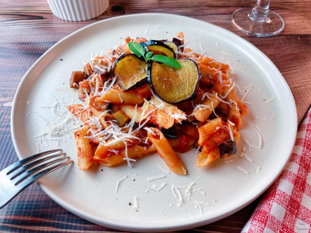 Eggplant tomato pasta fork 