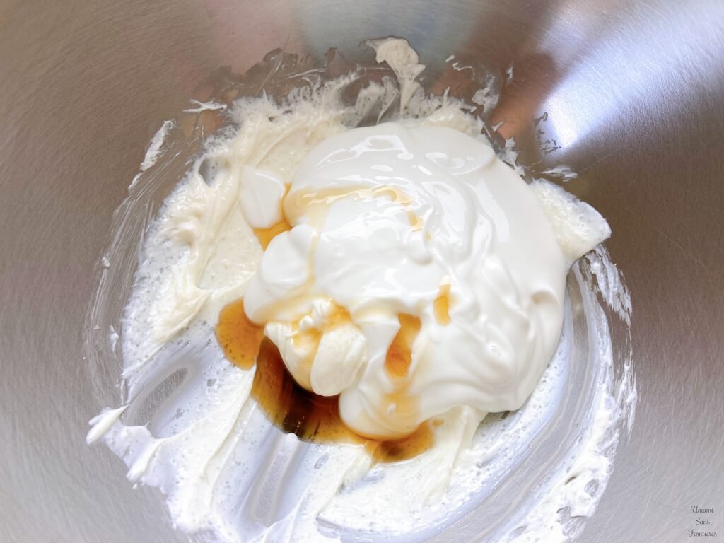 yogurt syrup added to cream cheese