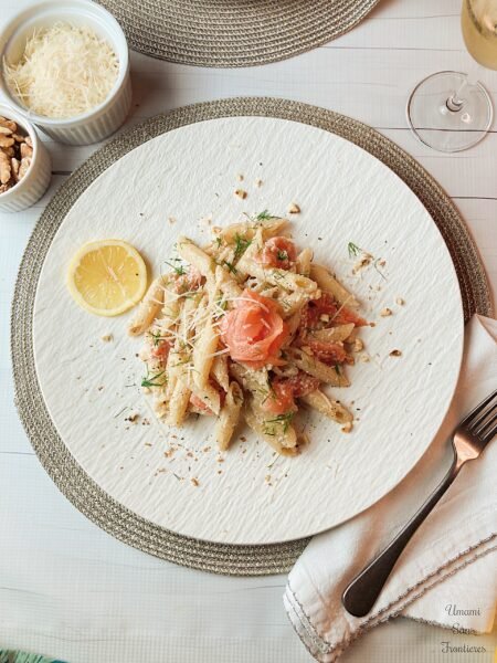 Cold Lemon Pasta with Smoked Salmon and Walnuts