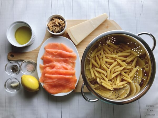 Cold Lemon Pasta with Smoked Salmon and Walnuts ingredients