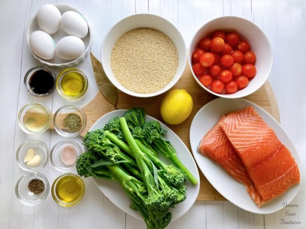 Poached Salmon and Quinoa Plate with Lemon Soy Sauce ingredients