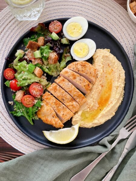 middle eastern salad hummus chicken