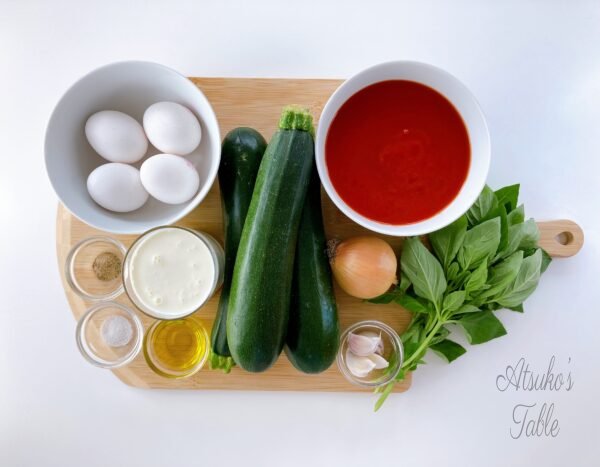 French Zucchini Flan with Homemade Tomato Sauce ingredients