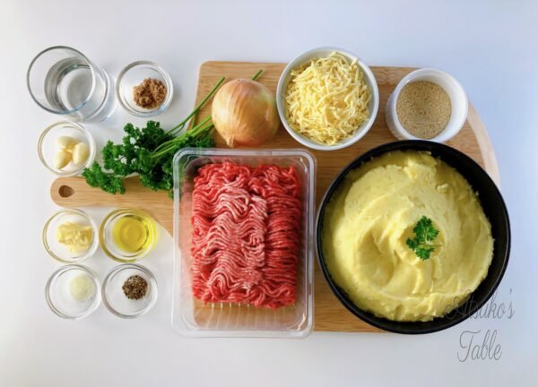 Mashed Potato Gratin with Minced Meat – Hachis Parmentier ingredients