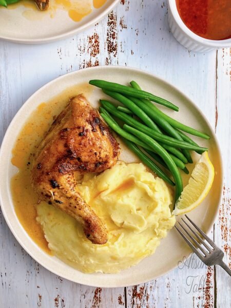 mashed potato oven baked marinate chicken lemon green beans