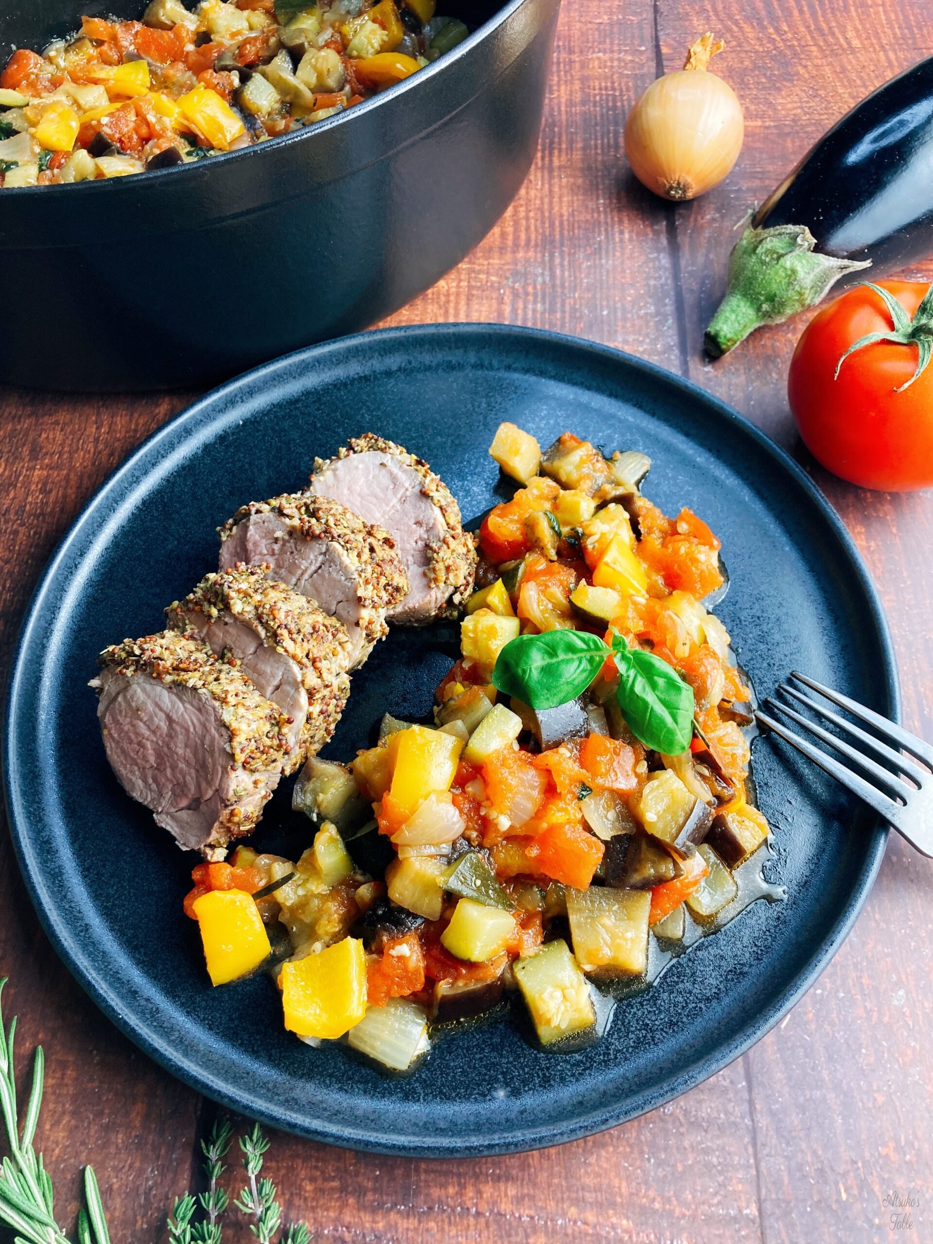 ratatouille pork tomato eggplant onion