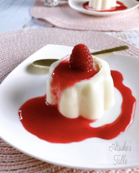 panna cotta with raspberry sauce spoon