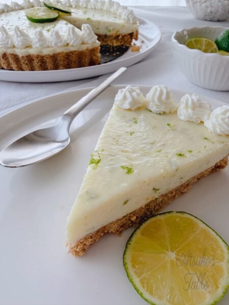 a slice of lime key lime cheese cake