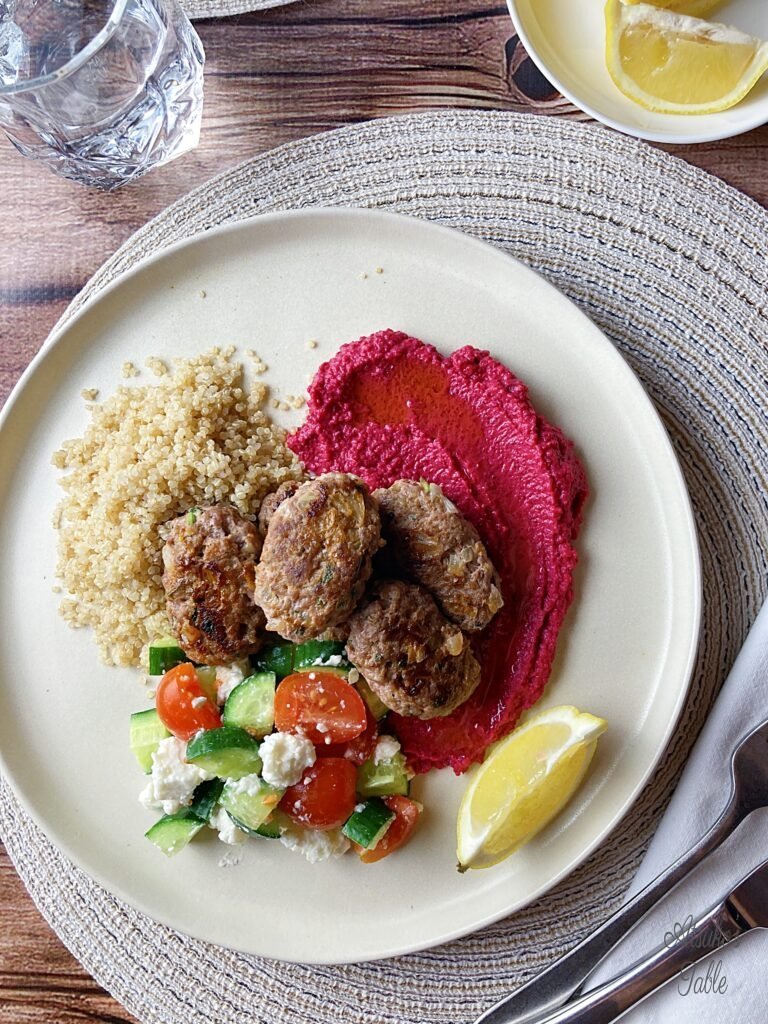 kofta beet hummus salad quinoa