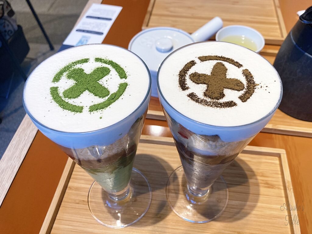 matcha parfait hojicha parfait