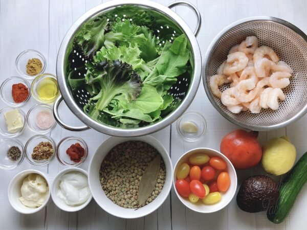 Middle Eastern Shrimp and Lentil Salad ingredients